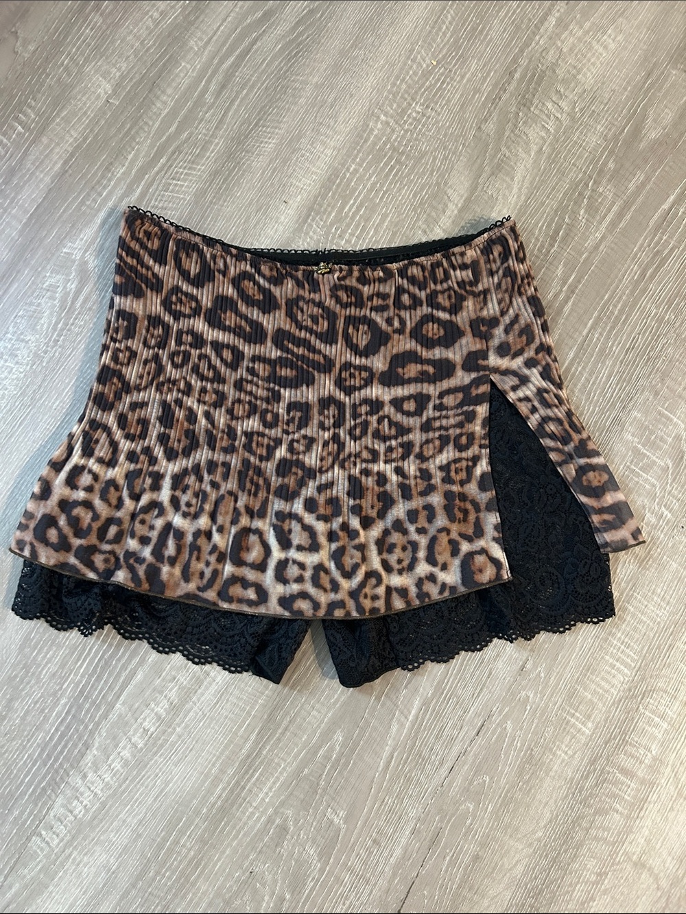 Boys Lie Leopard Print Layered Lace Shorts - Black and Brown